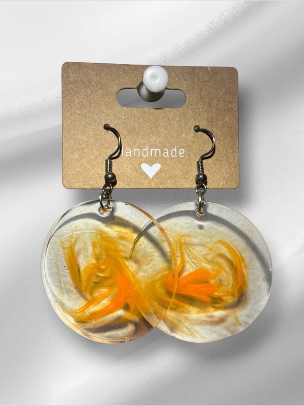 Handmade Clear and Orange Resin Earrings